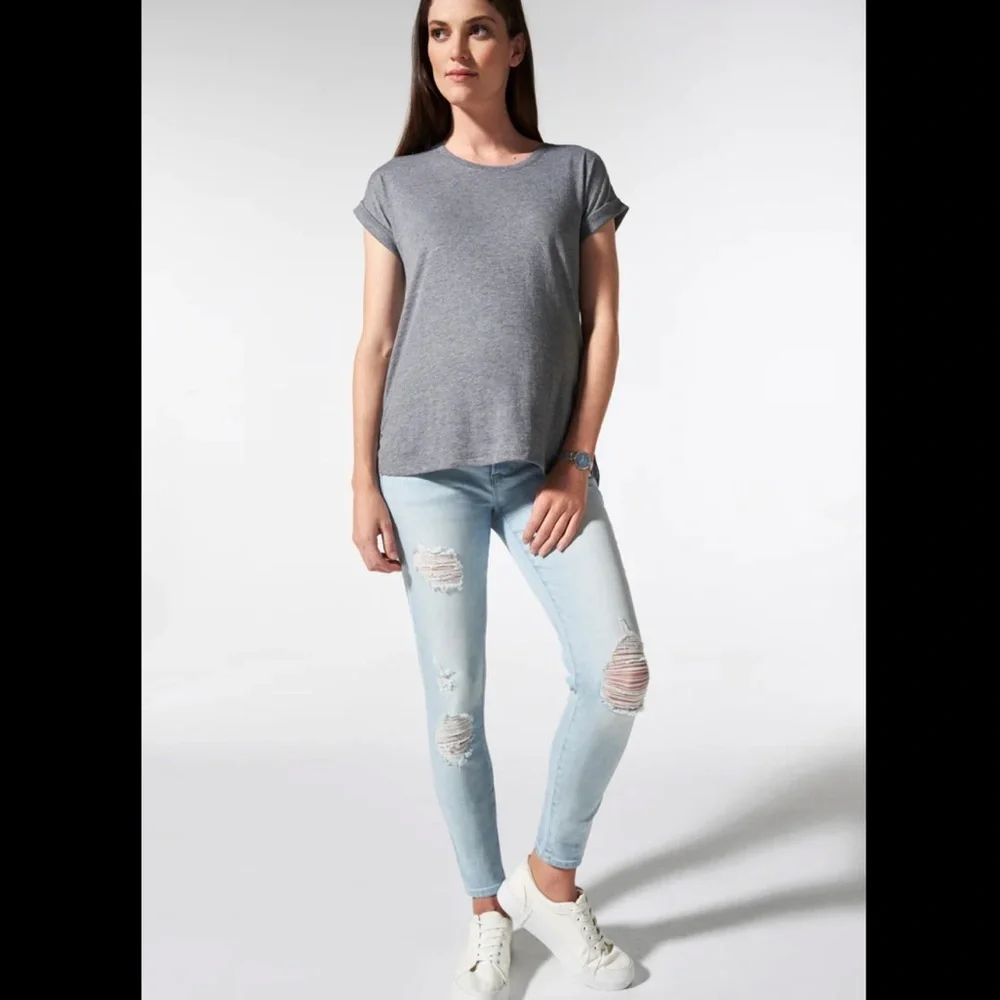 BLANQUI Denim Maternity Belly Support Skinny Jeans In Light Destroy Wash - Picture 7 of 10